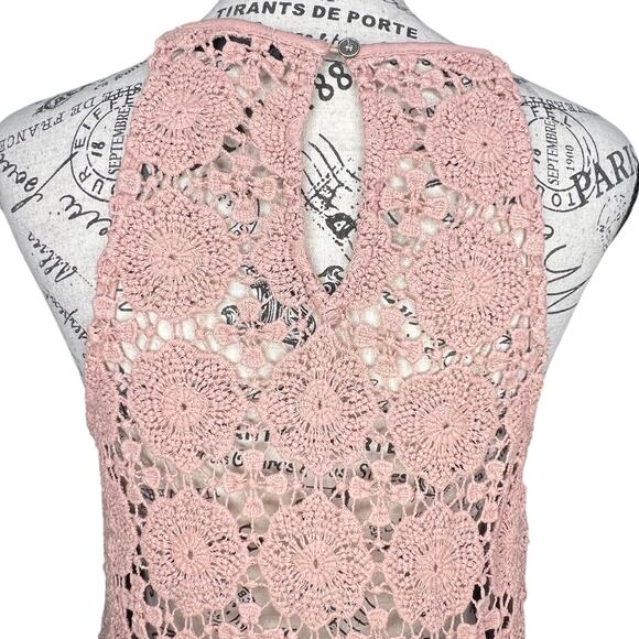 Doe & Rae MEDIUM Keyhole Back Crochet Lined Top Sheer Back Tunic Top Dress - Picture 4 of 12